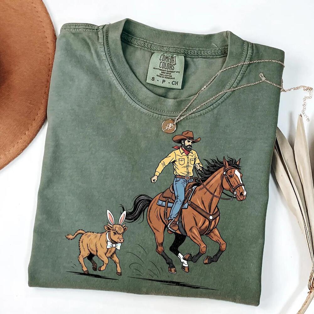 S Easter Cowboy Shirt Bunny Cow Tshirt Western Spring Tee